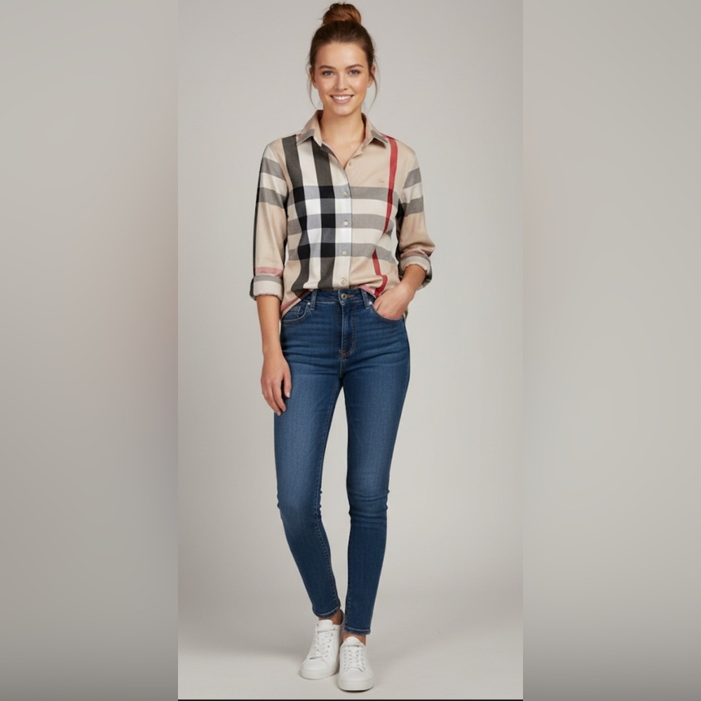 Burberry Beige and Black Button Down Shirt